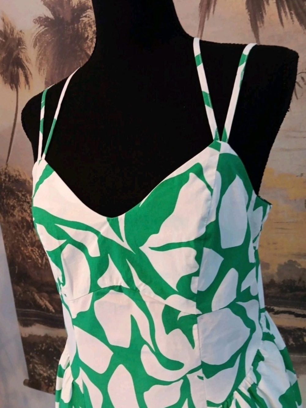 a new day Green and White Printed Sundress with Pockets